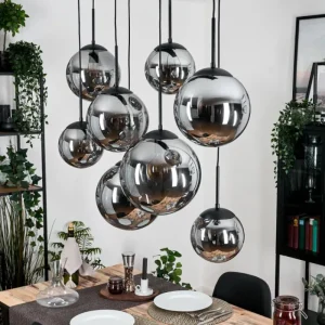 hofstein Gastor Suspension, Boule lumineuse, Suspension Fumé, 8 lumières* Lampes Modernes