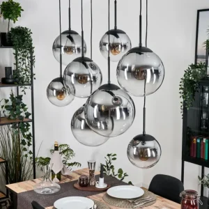 hofstein Gastor Suspension, Boule lumineuse, Suspension Clair, Fumé, 8 lumières* Lampes Modernes