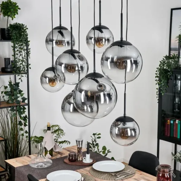 hofstein Gastor Suspension, Boule lumineuse, Suspension Clair, Fumé, 8 lumières* Lampes Modernes
