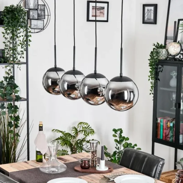 hofstein Gastor Suspension, Boule lumineuse, Suspension Chrome, Fumé, 4 lumières* Lampes Modernes
