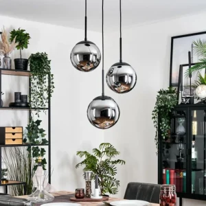 hofstein Gastor Suspension, Boule lumineuse Chrome, Fumé, 3 lumières* Lampes Modernes