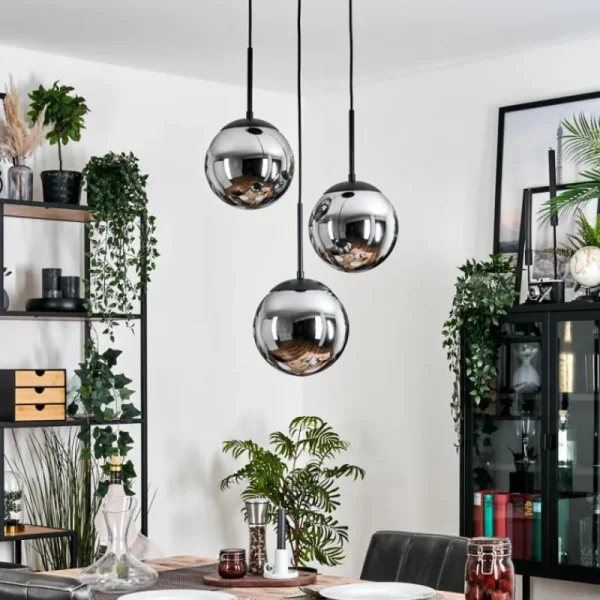 hofstein Gastor Suspension, Boule lumineuse Chrome, Fumé, 3 lumières* Lampes Modernes
