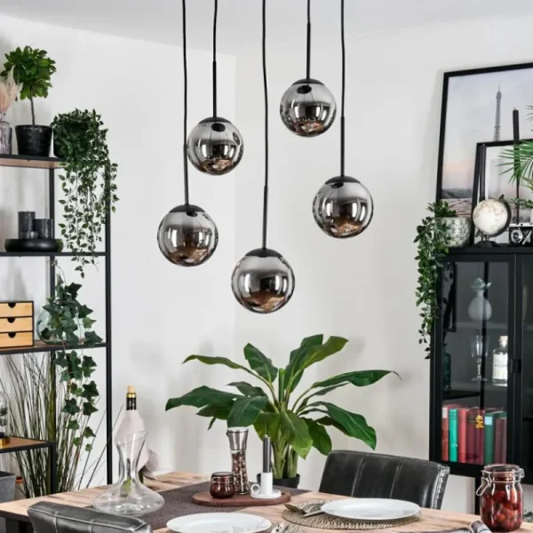 hofstein Gastor Suspension, Boule lumineuse, Suspension Fumé, 5 lumières* Lampes Modernes
