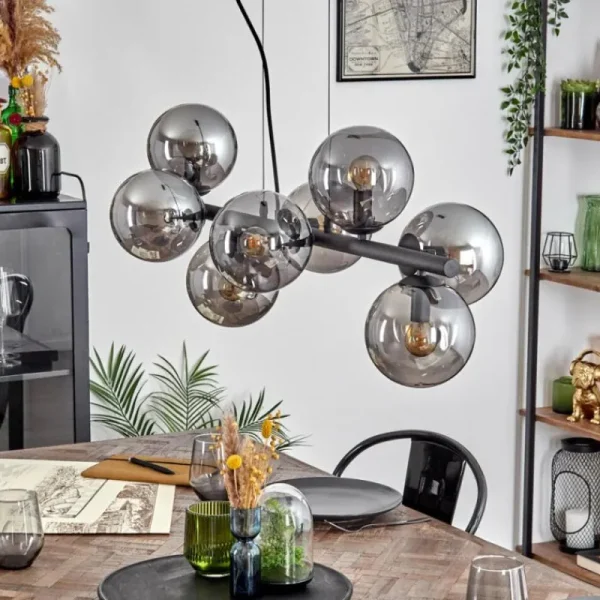 hofstein Gastor Suspension, Boule lumineuse, Suspension Fumé, 8 lumières* Lampes Modernes