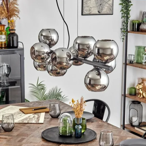hofstein Gastor Suspension, Boule lumineuse, Suspension Chrome, Fumé, 10 lumières* Lampes Modernes