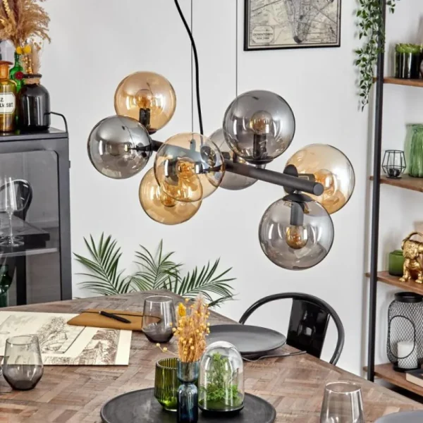 hofstein Gastor Suspension, Boule lumineuse, Suspension Ambre, Fumé, 8 lumières* Lampes Modernes
