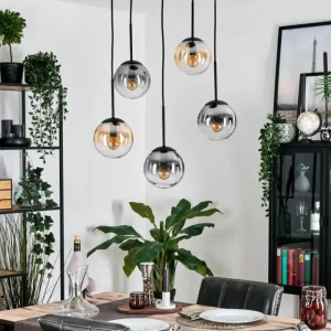hofstein Gastor Suspension, Boule lumineuse, Suspension Ambre, Clair, Fumé, 5 lumières* Lampes Modernes