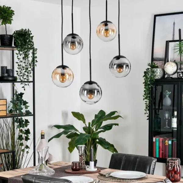 hofstein Gastor Suspension, Boule lumineuse, Suspension Ambre, Clair, Fumé, 5 lumières* Lampes Modernes