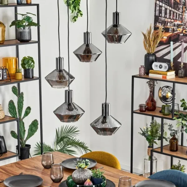 hofstein Gillbergatorp Suspension, Boule lumineuse, Suspension Chrome, Fumé, 5 lumières* Lampes Modernes