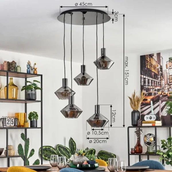 hofstein Gillbergatorp Suspension, Boule lumineuse, Suspension Chrome, Fumé, 5 lumières* Lampes Modernes