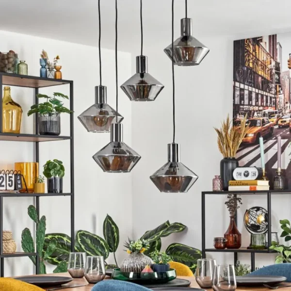 hofstein Gillbergatorp Suspension, Boule lumineuse, Suspension Chrome, Fumé, 5 lumières* Lampes Modernes