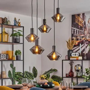 hofstein Gillbergatorp Suspension, Boule lumineuse, Suspension Chrome, Fumé, 5 lumières* Lampes Modernes