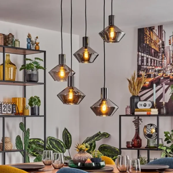 hofstein Gillbergatorp Suspension, Boule lumineuse, Suspension Chrome, Fumé, 5 lumières* Lampes Modernes