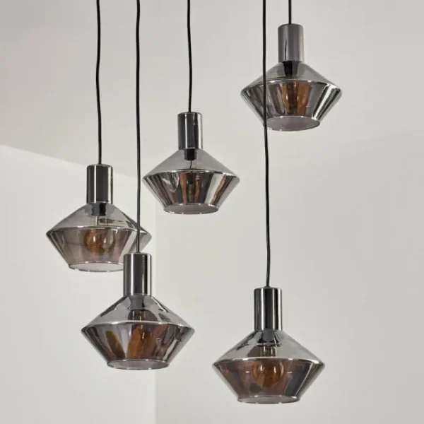 hofstein Gillbergatorp Suspension, Boule lumineuse, Suspension Chrome, Fumé, 5 lumières* Lampes Modernes