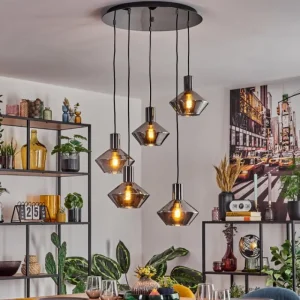 hofstein Gillbergatorp Suspension, Boule lumineuse, Suspension Chrome, Fumé, 5 lumières* Lampes Modernes