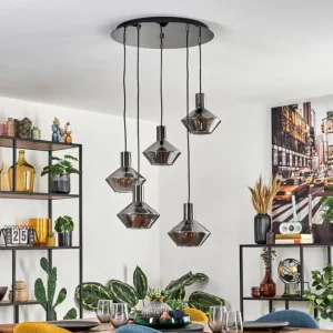 hofstein Gillbergatorp Suspension, Boule lumineuse, Suspension Chrome, Fumé, 5 lumières* Lampes Modernes