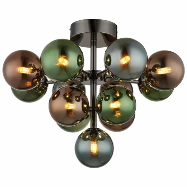 Luminaires Globo Lighting Grappy Plafonnier Chrome, Noir, 13 lumières* Lampes En Verre