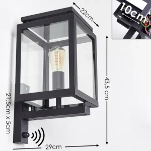 hofstein Greensboro Applique murale d'extérieur Noir, 1 lumière, Détecteur de mouvement* Lampes Modernes