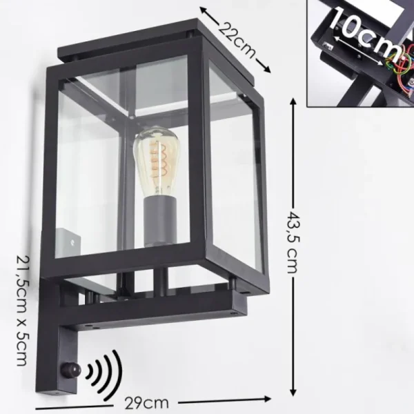hofstein Greensboro Applique murale d'extérieur Noir, 1 lumière, Détecteur de mouvement* Lampes Modernes
