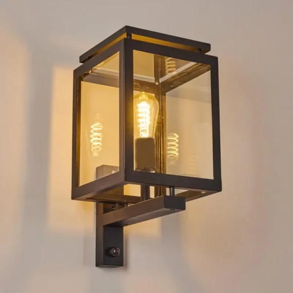 hofstein Greensboro Applique murale d'extérieur Noir, 1 lumière, Détecteur de mouvement* Lampes Modernes