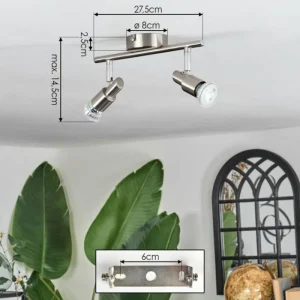 hofstein Gropptorp Plafonnier, Spot de plafond Nickel mat, 2 lumières* Lampes Modernes