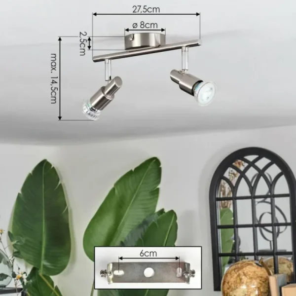 hofstein Gropptorp Plafonnier, Spot de plafond Nickel mat, 2 lumières* Lampes Modernes