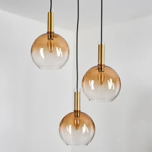 hofstein Grovsta Suspension, Boule lumineuse, Suspension Or, Noir, 3 lumières* Lampes En Verre