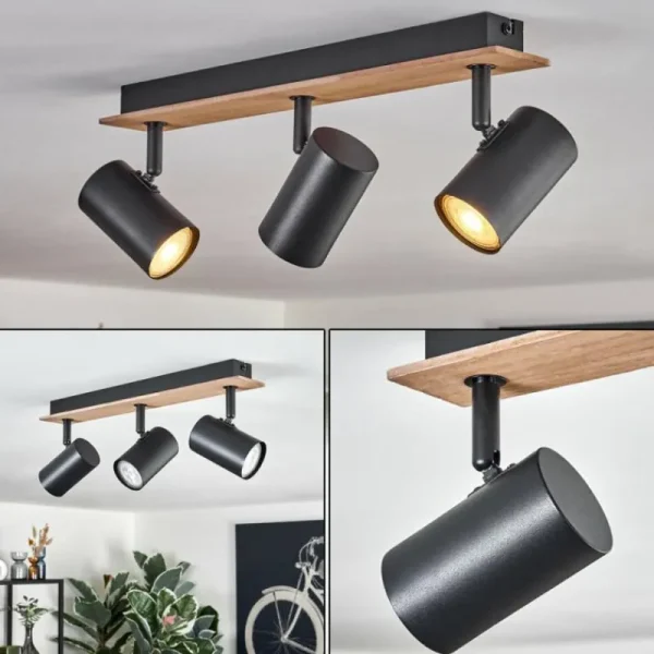 hofstein Guardais Plafonnier Brun, Couleur bois, Noir, 3 lumières* Lampes Modernes