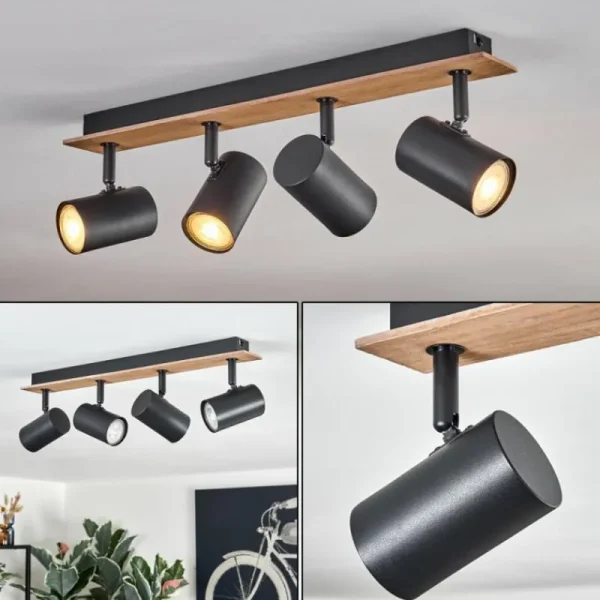 hofstein Guardais Plafonnier Brun, Couleur bois, Noir, 4 lumières* Lampes Modernes