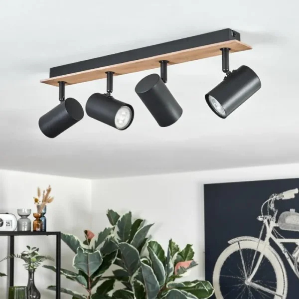 hofstein Guardais Plafonnier Brun, Couleur bois, Noir, 4 lumières* Lampes Modernes