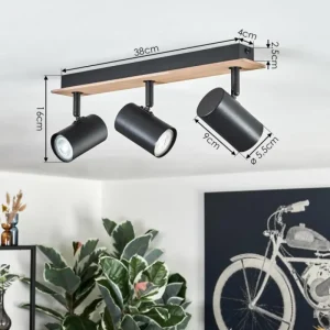 hofstein Guardais Plafonnier Brun, Couleur bois, Noir, 3 lumières* Lampes Modernes
