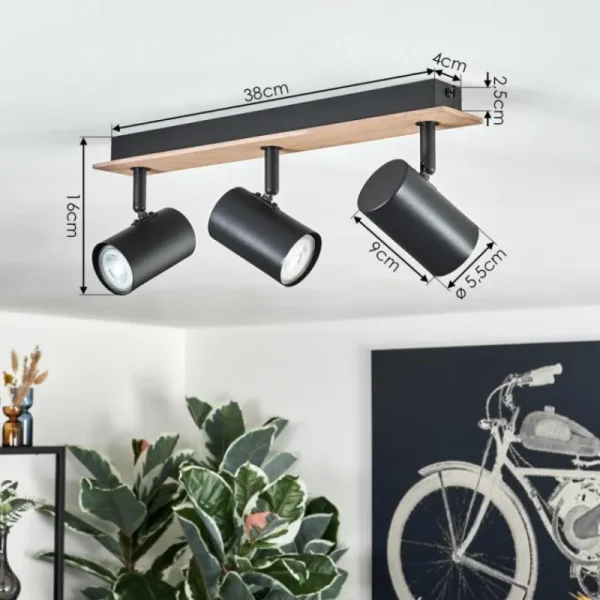 hofstein Guardais Plafonnier Brun, Couleur bois, Noir, 3 lumières* Lampes Modernes