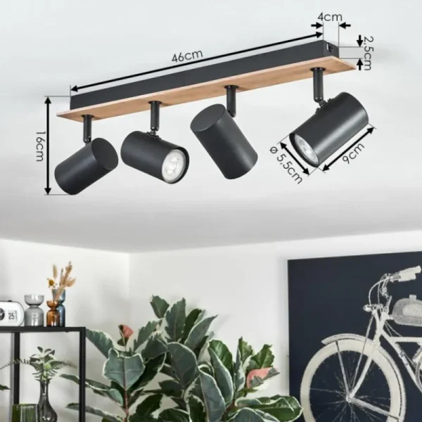 hofstein Guardais Plafonnier Brun, Couleur bois, Noir, 4 lumières* Lampes Modernes