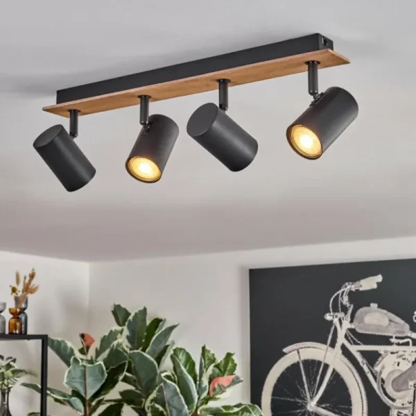 hofstein Guardais Plafonnier Brun, Couleur bois, Noir, 4 lumières* Lampes Modernes