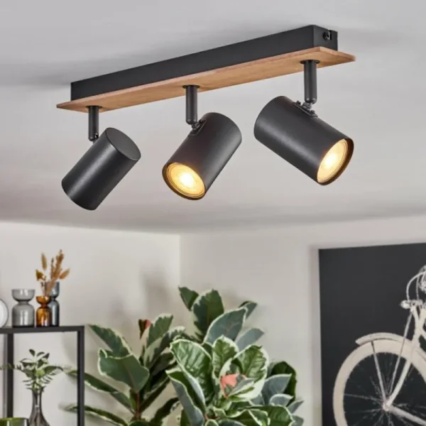 hofstein Guardais Plafonnier Brun, Couleur bois, Noir, 3 lumières* Lampes Modernes