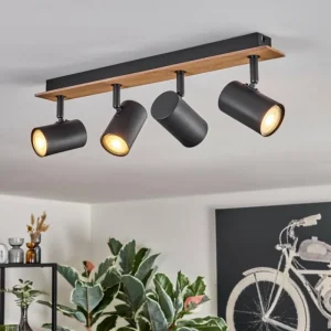 hofstein Guardais Plafonnier Brun, Couleur bois, Noir, 4 lumières* Lampes Modernes