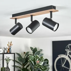 hofstein Guardais Plafonnier Brun, Couleur bois, Noir, 3 lumières* Lampes Modernes