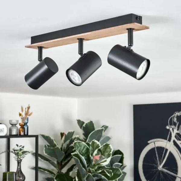hofstein Guardais Plafonnier Brun, Couleur bois, Noir, 3 lumières* Lampes Modernes