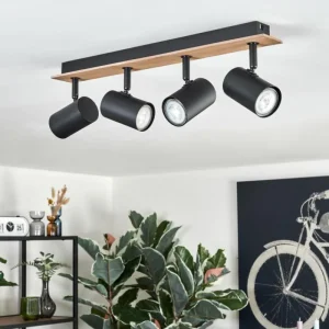 hofstein Guardais Plafonnier Brun, Couleur bois, Noir, 4 lumières* Lampes Modernes