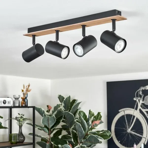 hofstein Guardais Plafonnier Brun, Couleur bois, Noir, 4 lumières* Lampes Modernes