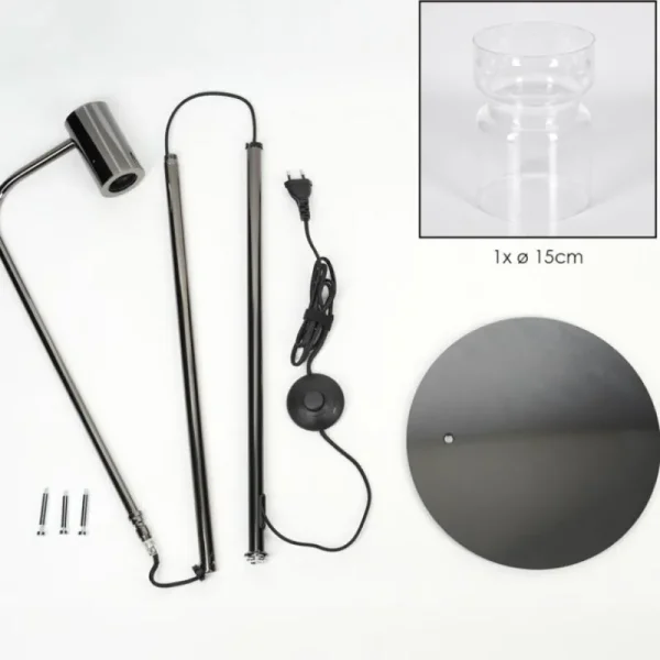 hofstein Hasvik Lampadaire Chrome, Noir, 1 lumière* Lampes En Verre