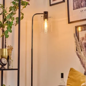 hofstein Hasvik Lampadaire Chrome, Noir, 1 lumière* Lampes En Verre