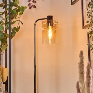 hofstein Hasvik Lampadaire Chrome, Noir, 1 lumière* Lampes En Verre