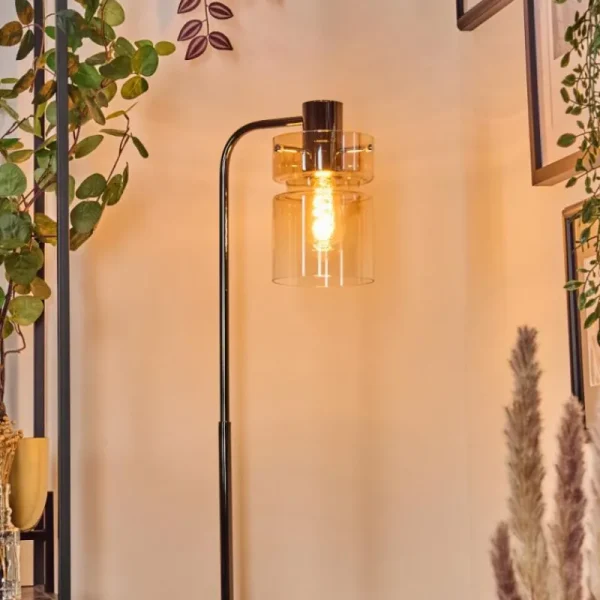 hofstein Hasvik Lampadaire Chrome, Noir, 1 lumière* Lampes En Verre