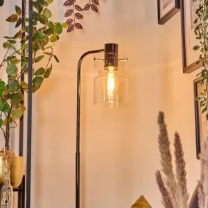hofstein Hasvik Lampadaire Chrome, Noir, 1 lumière* Lampes En Verre