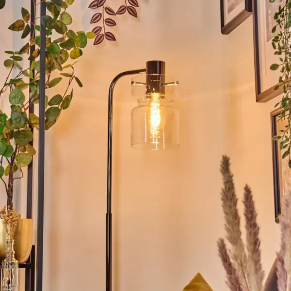 hofstein Hasvik Lampadaire Chrome, Noir, 1 lumière* Lampes En Verre