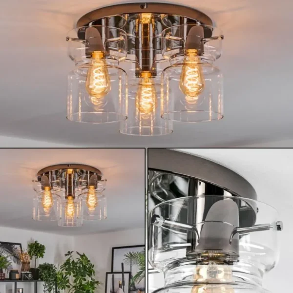 hofstein Hasvik Plafonnier, Spot de plafond Chrome, Noir, 3 lumières* Lampes En Verre