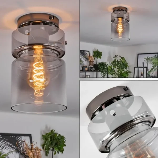 hofstein Hasvik Plafonnier, Spot de plafond Chrome, Fumée, 1 lumière* Lampes Modernes