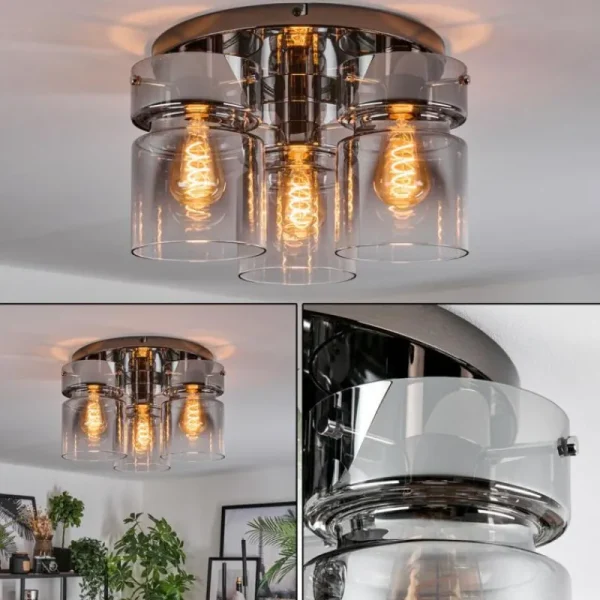 hofstein Hasvik Plafonnier, Spot de plafond Chrome, Noir, 3 lumières* Lampes Modernes