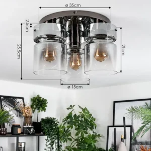 hofstein Hasvik Plafonnier, Spot de plafond Chrome, Noir, 3 lumières* Lampes Modernes